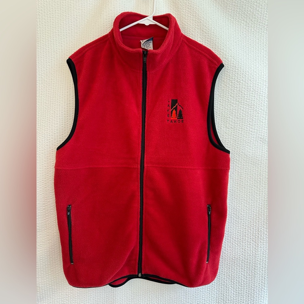 Vilise Red Black Lake Tahoe Full Zip Fleece Vest Outdoor Hiking Size XL